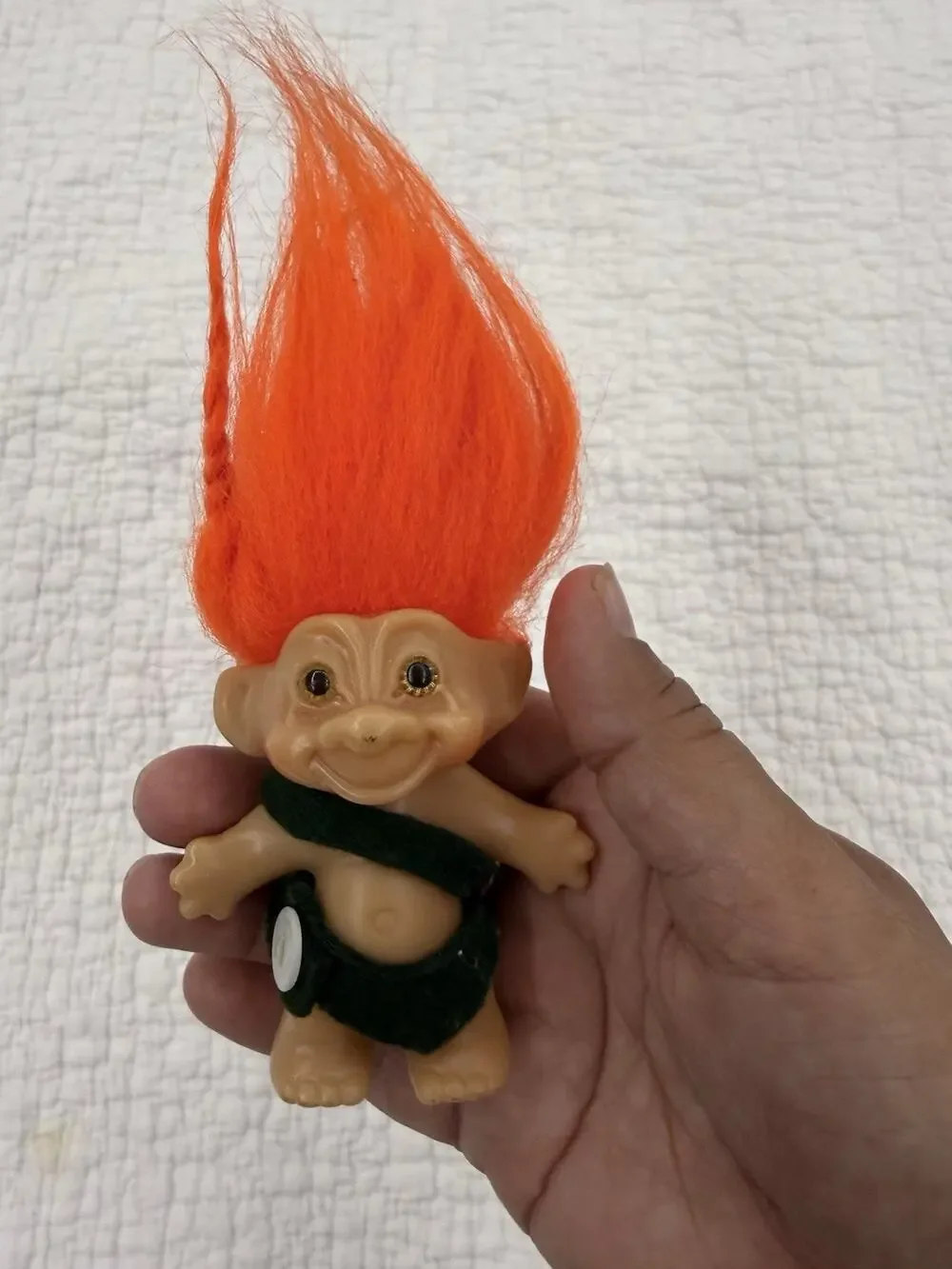 Troll Doll Plastic Figure Orange Straight Hair Brown Eyes Light Green Outfit